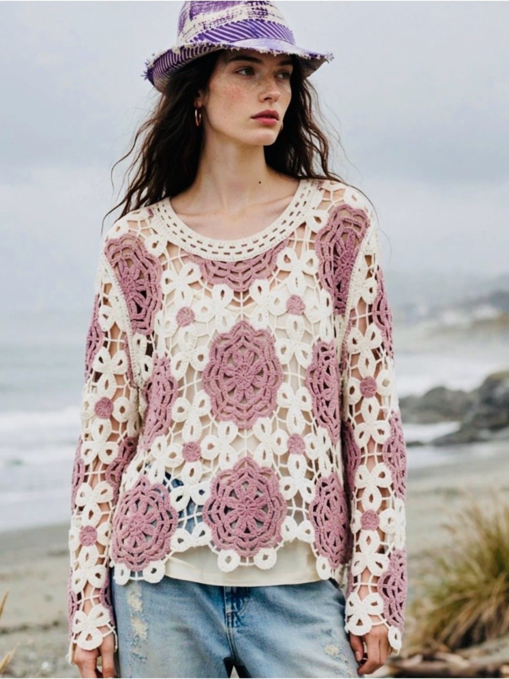 Cram crochet open weave sweater